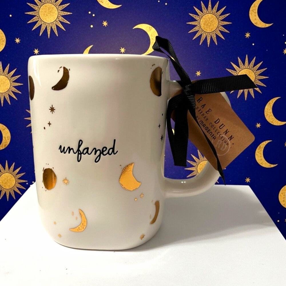 Rae Dunn UNFAZED 16oz Ceramic Coffee Mug White/Gold Celestial Stars